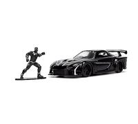Jada Marvel 1:32 Black Panther 1995 Mazda RX7 - Coche fundido a presión de cuerpo ancho y figura de pantera negra de 1.65 pulgadas, juguetes para niños y adultos