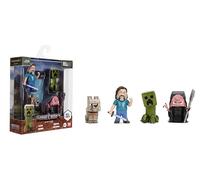 Jada Metalfigs - Juego de 4 figuras fundidas a presión de la película Minecraft, Steve, Wolf, Creeper, Malgohsa, juego coleccionable a escala de 2.5 pulgadas para niños y fanáticos, construcción de