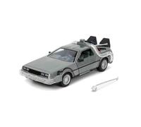 Jada Regreso al Futuro Delorean Máquina del Tiempo 1:24 con Luz, +8 Años | Escala 1:24; carrocería de metal; función de luz; puertas practicables; antena acoplable