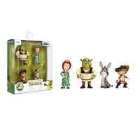 Jada Shrek Metalfigs - Paquete de 4 figuras coleccionables de película de 2.5 pulgadas, escala fundida a presión - Shrek, burro, Fiona, Puss in Boots Toys