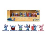 Jada Stitch Nano Metalfigs - Paquete de 6 mini figuras fundidas a presión a escala de 1.65 pulgadas, clásico, traje rojo, Hula, ukelele, tabla de surf, juguetes de ángel