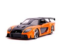 Jada Toys 253203058 Fast & Furious Han's Mazda RX-7 - Coche Tuning a Escala 1:24 con alerón, Puertas Que se abren, capó y Maletero, Rueda Libre, Color Naranja