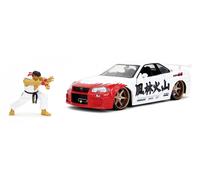 Jada -Coche Nissan Skyline GT-R 2022 con Figura del carismático Personaje de Street Fighter II, Ryu de 7cm para Fans y niños Mayores de 8 años. Escala 1:24 (253255071)