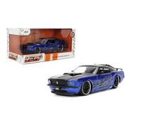 Jada Toys Bigtime Muscle 1:24 1970 Ford Mustang Boss 429 - Coche fundido a presión - Apertura de puertas, capó, maletero, neumáticos de goma (azul caramelo/llamas negras)