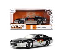 Jada Toys Bigtime Muscle 1:24 1985 Chevy Camaro Mickey Thompson - Coche Fundido a presión - Apertura de Puertas, capó, Maletero, neumáticos de Goma (Negro Brillante/Plateado)