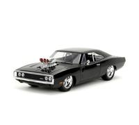 Jada Toys - Fast and Furious Auto Dom`s Dodge Charger Street (1:24, Negro) - Modelo de Coche 1970 Dodge Charger R/T de Fast & Furious, Coche de Juguete de Metal a Partir de 8 años con Piezas para