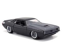 Jada Toys Fast & Furious Letty's 1970 Plymouth Barracuda - Modelo de Tuning a Escala 1:24, Puertas para Abrir, capó y Maletero, Rueda Libre, Negro Mate