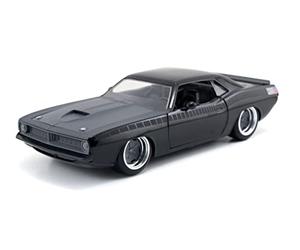 Jada Toys Fast & Furious Letty's 1970 Plymouth Barracuda - Modelo de Tuning a Escala 1:24, Puertas para Abrir, capó y Maletero, Rueda Libre, Negro Mate