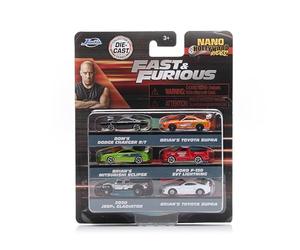Jada Toys Fast & Furious - Pack de 6 Nano-vehículos (1,65 Pulgadas) - Juego de 6 Modelos de Coches de Metal con Licencia Oficial, Mini vehículos para Fans y niños a Partir de 3 años, Kit de