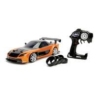 Jada Toys Fast & Furious RC Drift Mazda RX-7 - Coche teledirigido con Mando a Distancia, función de Drifting, 4 neumáticos de Repuesto, función de Carga USB, Escala 1:10, Color Naranja
