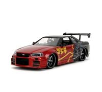 Jada Toys Godzilla Nissan Skyline GT-R (R34) 2002 - Godzilla vs. Destoroyah - Coche de Juguete de Metal con Piezas de Apertura a Escala 1:24 (19 cm), para Fans y coleccionistas a Partir de 8 años