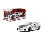 Jada Toys JDM Tuners 1:24 Fundido a presión 2002 Nissan Skyline GT-R (R34), Puertas de Apertura, Interior detallado, neumáticos de Goma, Coleccionable para Mayores de 8 años (Blanco Brillante)