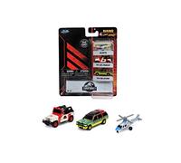 Jada Toys Jurassic Park 253251012 - Juego de 3 Coches coleccionables A Nano 1993 Ford Explorer, Jeep Wrangler 12, A109 Helicóptero de 4 cm, a Partir de 3 años, Conocido de la Serie de películas del