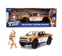 Jada Toys Kellogg's Frosted Flakes Auto Ford F150 Raptor 2017 (20 cm) con Figura Tony The Tiger (7 cm) - Modelo de Coche con Puertas para Abrir, Juego de Juguetes de Metal para Fans y niños a Partir