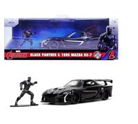 Jada Toys - Marvel Black Panther Mazda RX-7 - Modelo de Coche de Metal 1:32 con Puerta de Apertura de 13,5 cm para Fans y niños a Partir de 8 años