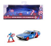 Jada Toys - Marvel Capitán América 1971 Plymouth GTX con Figura del Capitán América, Modelo de Coche de Metal, 1:32, Puertas Abiertas, 13,5 cm, para Fans y niños a Partir de 8 años