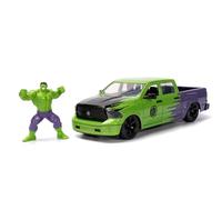 Jada Toys Marvel Hulk - Figura de Hulk con Coche de Dodge Ram 1500 de Marvel Avengers (6 cm) y Coche de Juguete (20 cm) para Fans de Marvel y niños a Partir de 8 años