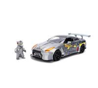 Jada Toys MechaGodzilla Auto Nissan GT-R R35 Ben Sopra 2009 (19 cm) con Figura (7 cm) - Modelo de Coche con Piezas para Abrir, Juego de Juguetes de Metal para Fans y niños a Partir de 8 años