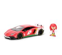 Jada Toys Sonic Auto Lamborghini Aventador SV (19 cm) con Figura de Knuckles (7 cm) - Modelo de Coche con Piezas para Abrir, Juego de Juguetes de Metal para Fans y niños a Partir de 8 años