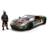 Jada Toys Star Wars Coche Boba Fett - 2005 Ford GT (19 cm) Modelo 1:24 de Metal con Figura, capó, Puertas y Maletero para Abrir, Die-Cast, para niños y coleccionistas a Partir de 8 años