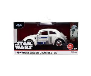 Jada Toys Star Wars Coche VW Escarabajo R2-D2 (Aprox. 13,5 cm) - 1959 Volkswagen Beetle de Metal a Escala 1:32 con Puertas para Abrir, vehículo de colección para niños y Aficionados al Cine a Partir