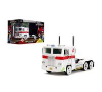 Jada Transformers G1 Optimus Prime Big Plataforma Con Ghostbusters Ecto-1 Dibujo