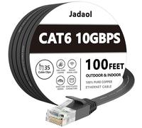 Jadaol Cat 6 Flat Ethernet Cable 100 ft Black with Cable Clips - Slim Long Network Cable- Fast Ethernet Patch Cable- with Snagless Rj45 Connectors - 100 feet Black (30 Meters)