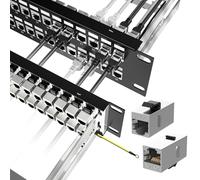 Jadaol Panel de conexión blindado de 48 puertos o montaje en pared de 19 pulgadas, panel de red Cat6A de 2U precargado con 48 acopladores Keystone más 2 paneles Ethernet de repuesto de 10 Gbps con