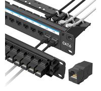 Jadaol Panel de conexión Cat6 de 24 Puertos, alimentación de acoplador RJ45, Panel de conexión Ethernet de 10 Gbps 1U, Montaje en Rack de 19 Pulgadas con Barra Trasera extraíble, Compatible con
