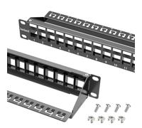 Jadaol Panel de conexión en blanco 1U de 19 pulgadas, panel Keystone de montaje en rack de 24 puertos para Cat6/Cat6a, HDMI, coaxial, fibra y audio, marco de metal (no incluye conectores Keystone)