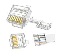 Jadaol Paquete de 50 conectores Cat6 RJ45 (extremos Cat6/conectores modulares RJ45/conectores Ethernet/conector de red) para cable plano de 30/32 AWG, 8P8C con barra de carga, cableado T568B, chapado