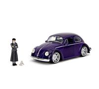 JadaVW Escarabajo 1972 de Miércoles Addams, Metálico, Escala 1:24 con la Figura de Miércoles y Cosa en el Parachoques, Adecuado a Partir de 8 años (253255076)