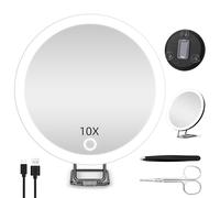 JADAZROR Espejo Compacto LED, Espejo de Aumento 10X con luz, Espejo de Viaje de 15cm con Aumento, Espejo de Aumento Iluminado Recargable, Espejo de Maquillaje portátil Regalo