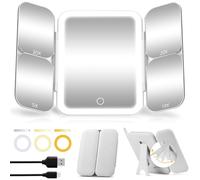 JADAZROR Espejo de Maquillaje Triple con luz, Aumento de 30X/20X/10X/5X y 1X de Cara Completa, Espejo de tocador de encimera con Luces para Viajes, Escritorio y Uso doméstico(Blanco)