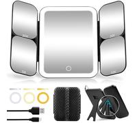 JADAZROR Espejo de Maquillaje Triple con luz, Aumento de 30X/20X/10X/5X y 1X de Cara Completa, Espejo de tocador de encimera con Luces para Viajes, Escritorio y Uso doméstico(Negro)