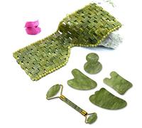 Jade Cooling Sleep Mask Para Masaje Facial De Ojos Piedra Natural Jade Roller Gouache Scraper Massager Roller Set Jade Eye Mask,Todo El Juego