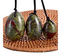 Jade Egg Set Drill Natural Blooded Jasper Yoni Egg Mineral Quartz Massage Ball Kegel Exercise, 3 Pcs