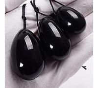 Jade Egg Set Drill Natural Obsidian Yoni Egg Mineral Quartz Massage Ball Kegel Exercise, 3 Pcs
