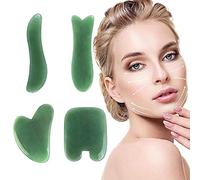 Jade Gua Sha Board Set, 4 piezas bordes Gua Sha herramienta de masaje, ayuda a la desintoxicación de la piel, anti-arrugas, belleza antienvejecimiento para cara de SPA, cuidado de la piel del cuerpo