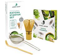 Jade Leaf Matcha - Juego de iniciación tradicional - El juego de regalo japonés Matcha incluye: batidor de bambú (Chasen), cuchara (Chashaku), tamiz de acero inoxidable, manual totalmente impreso