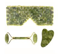 Jade Mascarilla Para Ojos Masajeador Facial Piedra Natural Gouache Rascador Jade Roller Gua Sha Set Rodillo De Masaje Facial Guasha Board,3 Piezas Un