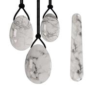 Jade Natural Yoni Egg Set Apriete Love Egg Kegel Ejercitador Howlite Blanco Yoni Egg Piedra Natural Crystal Yoni Wand,conjunto Perforado