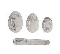 Jade Natural Yoni Egg Set Apriete Love Egg Kegel Ejercitador Howlite Blanco Yoni Egg Piedra Natural Crystal Yoni Wand,Conjunto Sin Perforar
