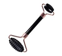 Jade Sawtooth Face Roller GuaSha Tool Set Natural Black Obsidian Crystal Stone,Rodillo de dientes de sierra