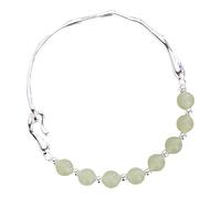 Jade Silver Bangle Green Bracelet Pearl Natural Bead Bangles Adjustable Bring Good Luck Wealth Happiness Partner Pulseras Juego de 2, talla única, Cobre, No es una piedra preciosa