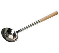 JADE TEMPLE Cucharón de Wok con Mango de Madera, Redondo, L 47 cm, Metal, Plata, 47x13x8 cm, 17062