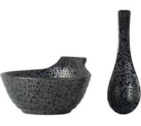 JADE TEMPLE Cuenco de cerámica con cuchara, color negro, capacidad de 330 ml, 1 juego