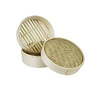 JADE TEMPLE Kit bambú de 20 cm de díametro, Compuesto por Dos vaporeras y una Tapa, Marrón, 21x21x16 cm