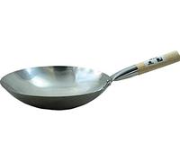 JADE TEMPLE Wok en Acero al Carbono con Base Redonda de 35 cm de diámetro y Mango de Madera, Metal, Gris