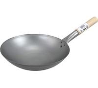 JADE TEMPLE Wok en Acero al Carbono con Base Redonda de 30 cm de diámetro y Mango de Madera, Metal, Gris
